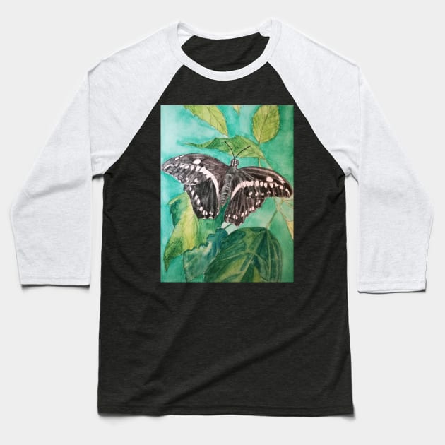 Black and white butterfly watercolour painting Baseball T-Shirt by esvb